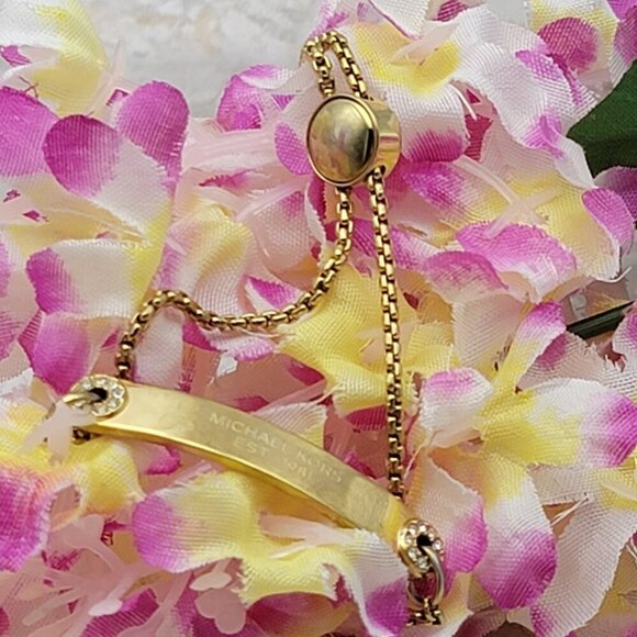 Michael Kors Logo Bar Chain Slider Bracelet Gold-Tone OS - Picture 1 of 13